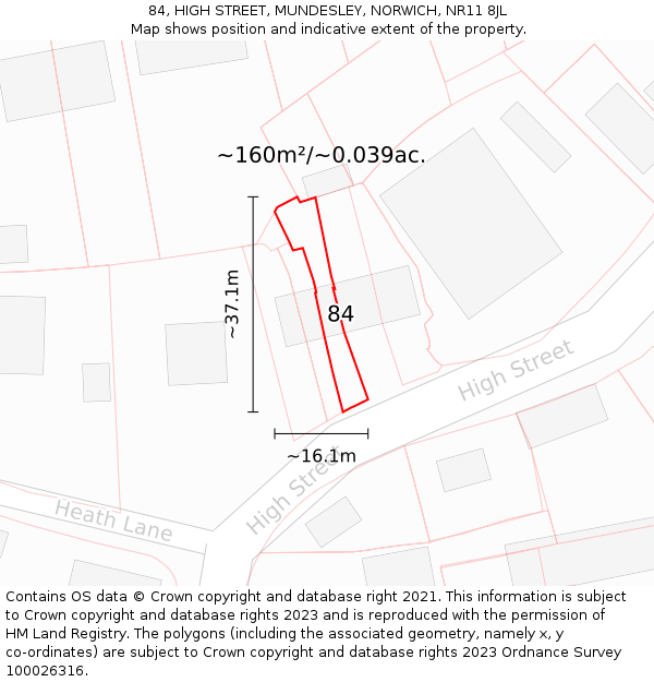 84, HIGH STREET, MUNDESLEY, NORWICH, NR11 8JL: Plot and title map