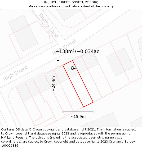 84, HIGH STREET, OSSETT, WF5 9RQ: Plot and title map