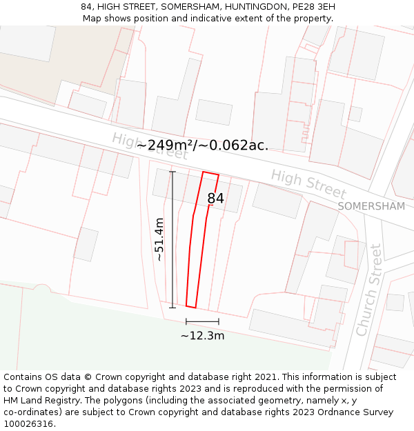 84, HIGH STREET, SOMERSHAM, HUNTINGDON, PE28 3EH: Plot and title map