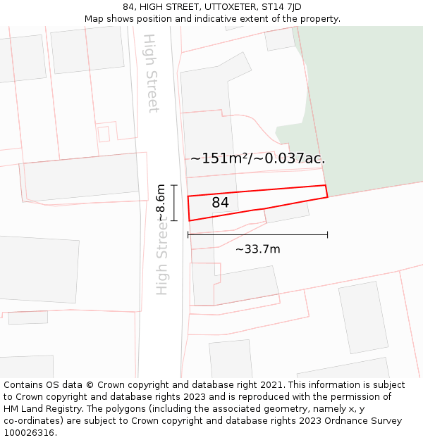 84, HIGH STREET, UTTOXETER, ST14 7JD: Plot and title map