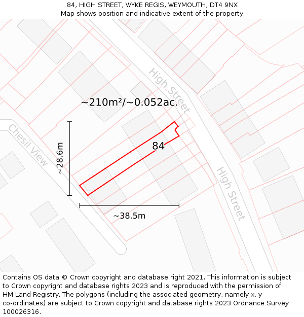 84, HIGH STREET, WYKE REGIS, WEYMOUTH, DT4 9NX: Plot and title map