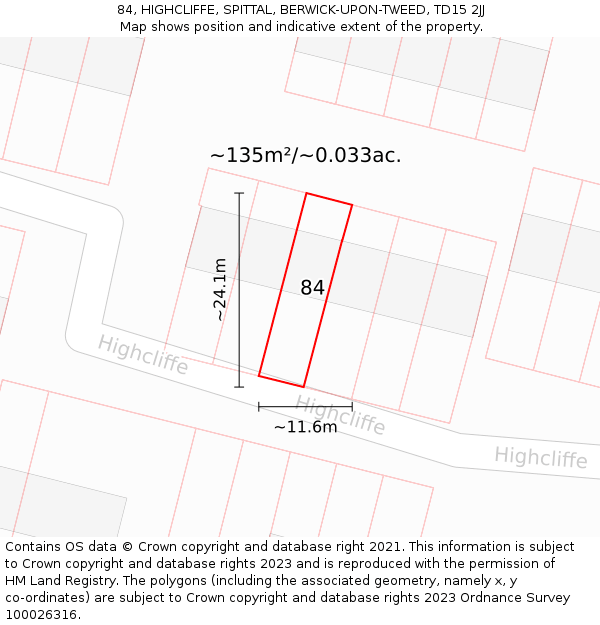 84, HIGHCLIFFE, SPITTAL, BERWICK-UPON-TWEED, TD15 2JJ: Plot and title map