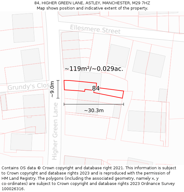 84, HIGHER GREEN LANE, ASTLEY, MANCHESTER, M29 7HZ: Plot and title map