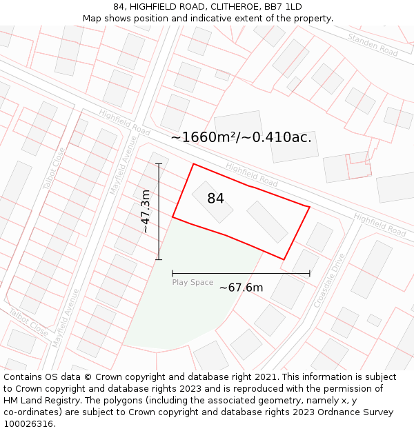84, HIGHFIELD ROAD, CLITHEROE, BB7 1LD: Plot and title map