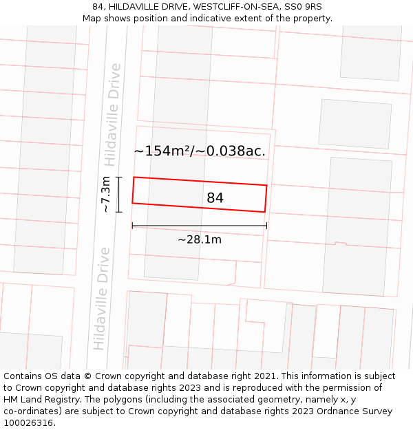 84, HILDAVILLE DRIVE, WESTCLIFF-ON-SEA, SS0 9RS: Plot and title map