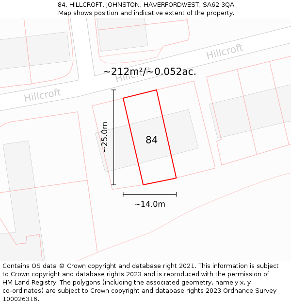 84, HILLCROFT, JOHNSTON, HAVERFORDWEST, SA62 3QA: Plot and title map