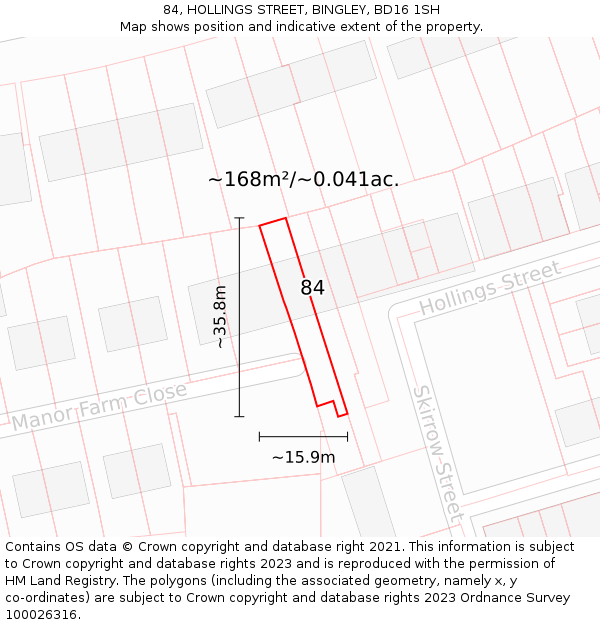 84, HOLLINGS STREET, BINGLEY, BD16 1SH: Plot and title map