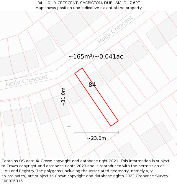 84, HOLLY CRESCENT, SACRISTON, DURHAM, DH7 6PT: Plot and title map