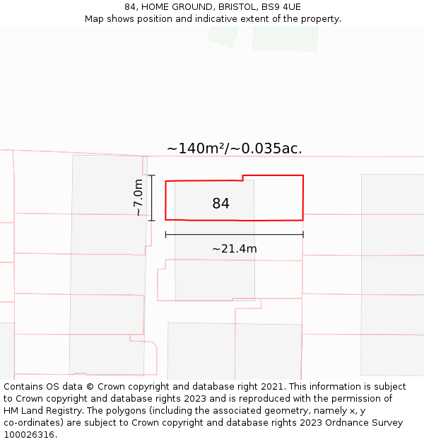 84, HOME GROUND, BRISTOL, BS9 4UE: Plot and title map