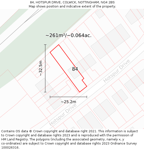 84, HOTSPUR DRIVE, COLWICK, NOTTINGHAM, NG4 2BS: Plot and title map