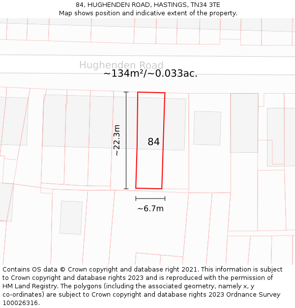 84, HUGHENDEN ROAD, HASTINGS, TN34 3TE: Plot and title map