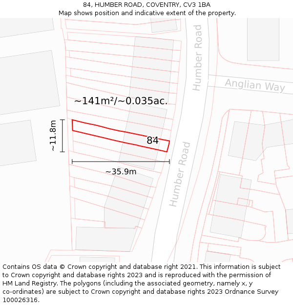 84, HUMBER ROAD, COVENTRY, CV3 1BA: Plot and title map