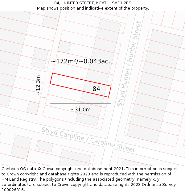 84, HUNTER STREET, NEATH, SA11 2RS: Plot and title map
