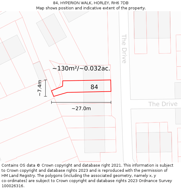 84, HYPERION WALK, HORLEY, RH6 7DB: Plot and title map