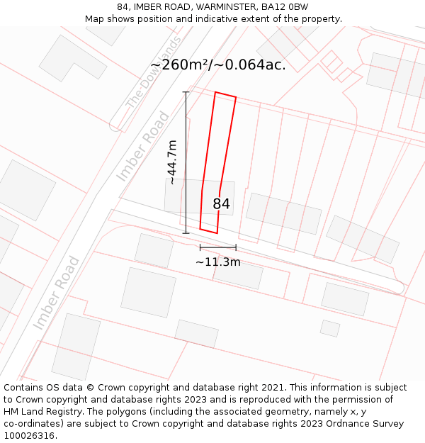 84, IMBER ROAD, WARMINSTER, BA12 0BW: Plot and title map