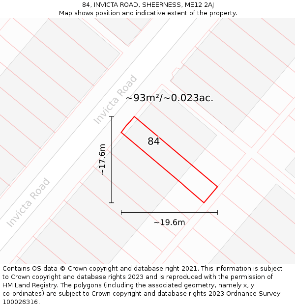 84, INVICTA ROAD, SHEERNESS, ME12 2AJ: Plot and title map
