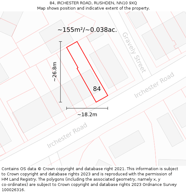 84, IRCHESTER ROAD, RUSHDEN, NN10 9XQ: Plot and title map