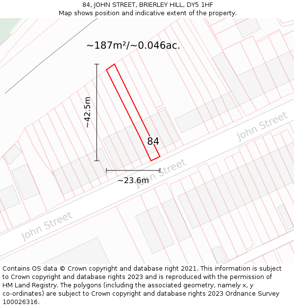 84, JOHN STREET, BRIERLEY HILL, DY5 1HF: Plot and title map