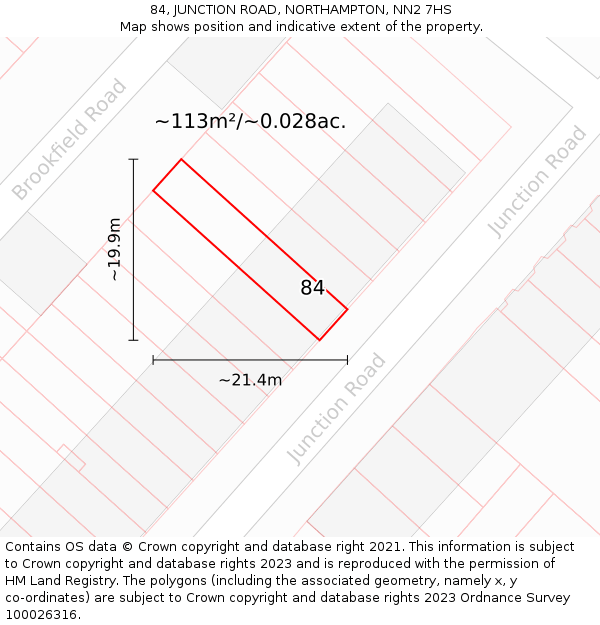 84, JUNCTION ROAD, NORTHAMPTON, NN2 7HS: Plot and title map