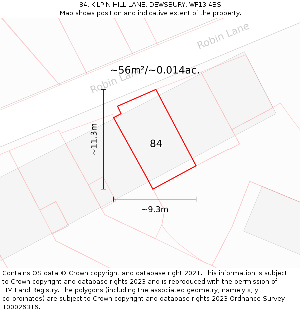84, KILPIN HILL LANE, DEWSBURY, WF13 4BS: Plot and title map