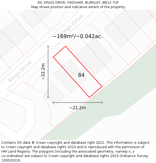 84, KINGS DRIVE, PADIHAM, BURNLEY, BB12 7DF: Plot and title map