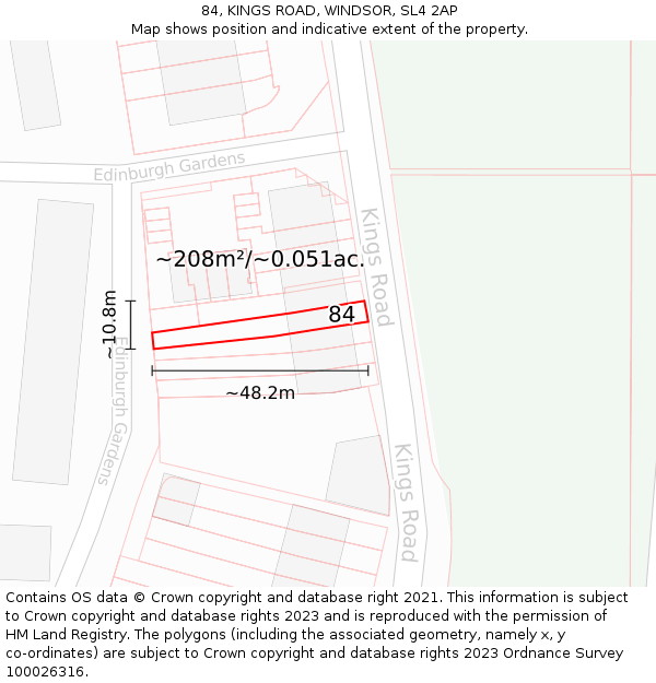 84, KINGS ROAD, WINDSOR, SL4 2AP: Plot and title map