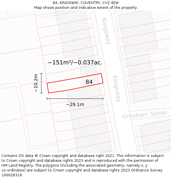 84, KINGSWAY, COVENTRY, CV2 4EW: Plot and title map