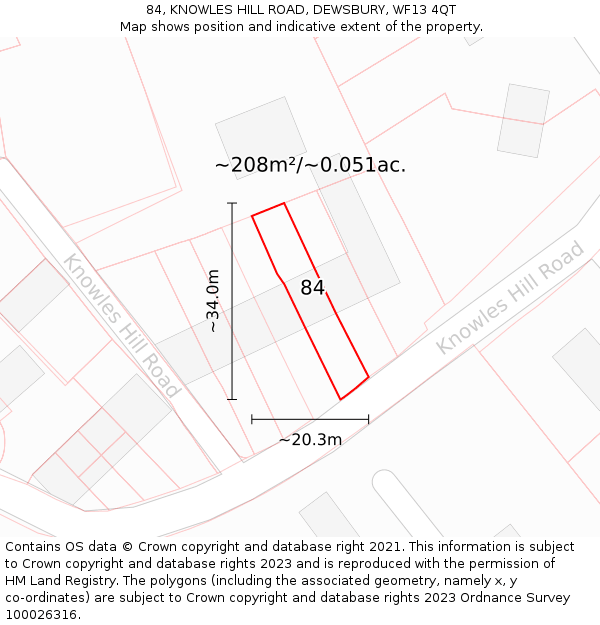84, KNOWLES HILL ROAD, DEWSBURY, WF13 4QT: Plot and title map