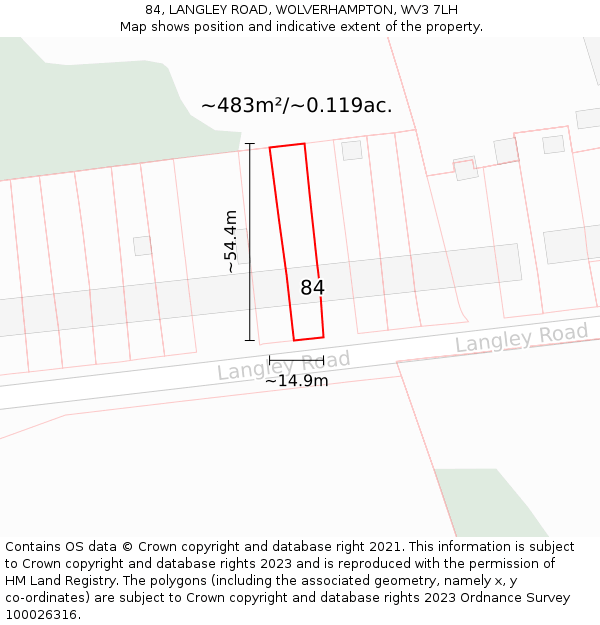 84, LANGLEY ROAD, WOLVERHAMPTON, WV3 7LH: Plot and title map