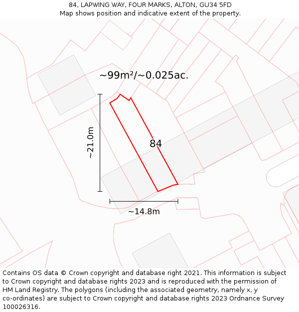 84, LAPWING WAY, FOUR MARKS, ALTON, GU34 5FD: Plot and title map