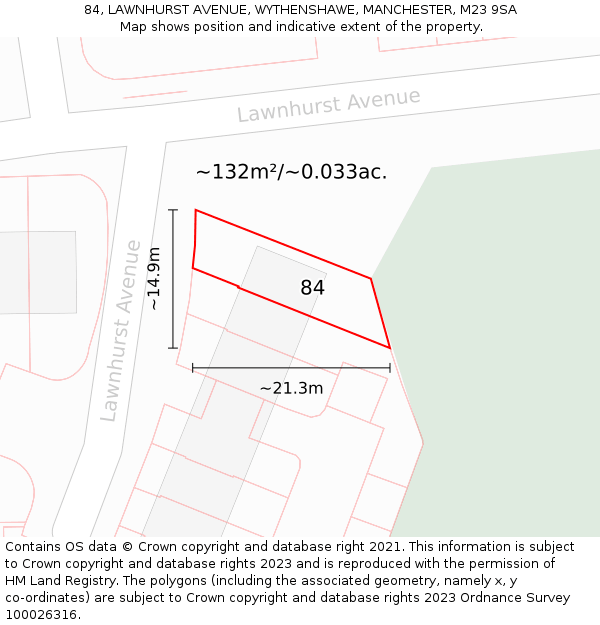 84, LAWNHURST AVENUE, WYTHENSHAWE, MANCHESTER, M23 9SA: Plot and title map