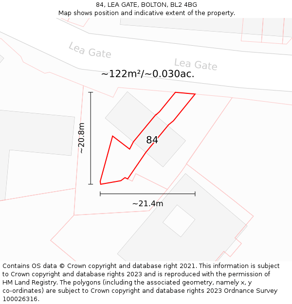 84, LEA GATE, BOLTON, BL2 4BG: Plot and title map