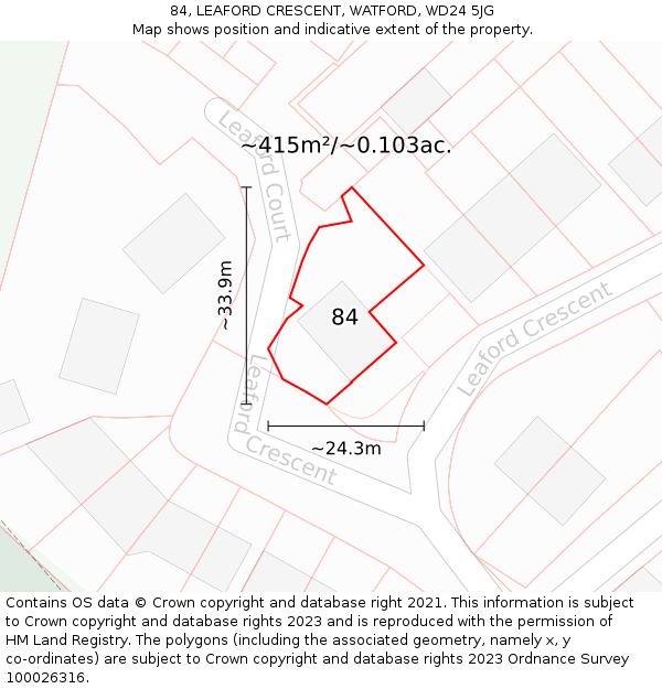 84, LEAFORD CRESCENT, WATFORD, WD24 5JG: Plot and title map