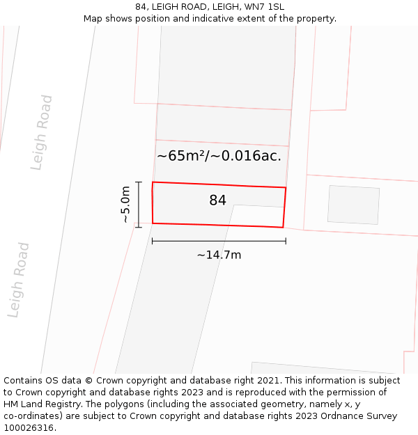 84, LEIGH ROAD, LEIGH, WN7 1SL: Plot and title map