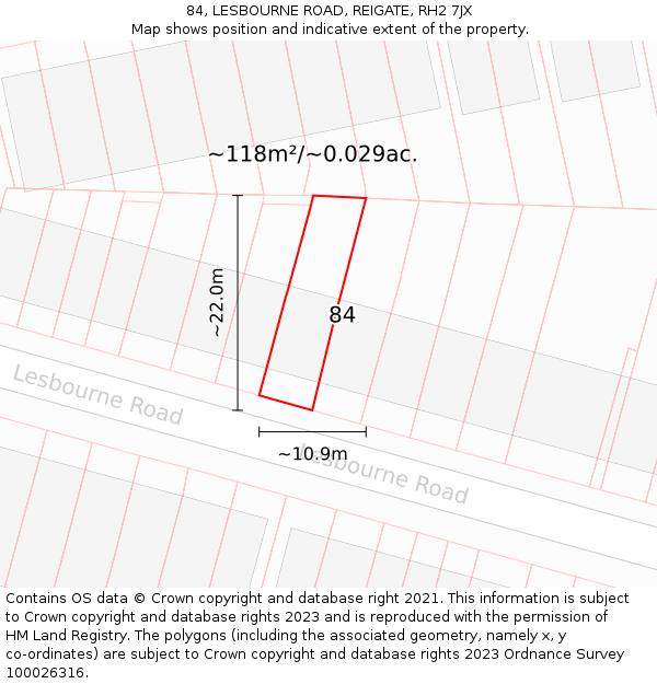84, LESBOURNE ROAD, REIGATE, RH2 7JX: Plot and title map