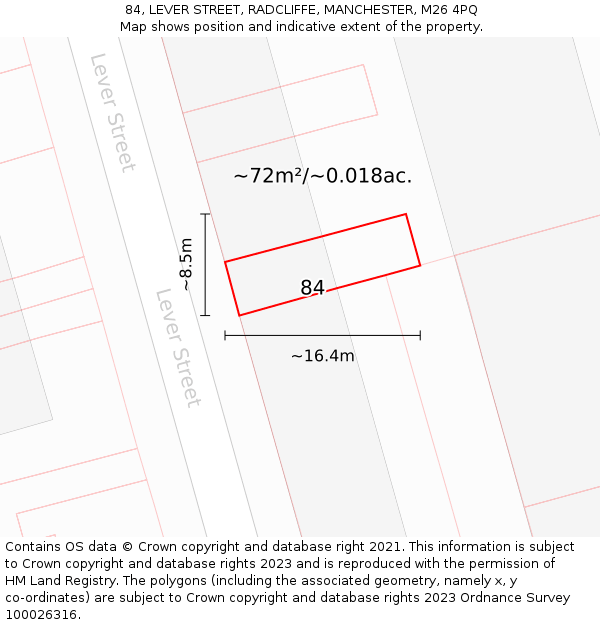 84, LEVER STREET, RADCLIFFE, MANCHESTER, M26 4PQ: Plot and title map