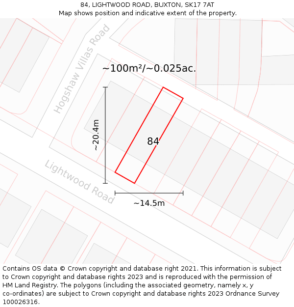 84, LIGHTWOOD ROAD, BUXTON, SK17 7AT: Plot and title map