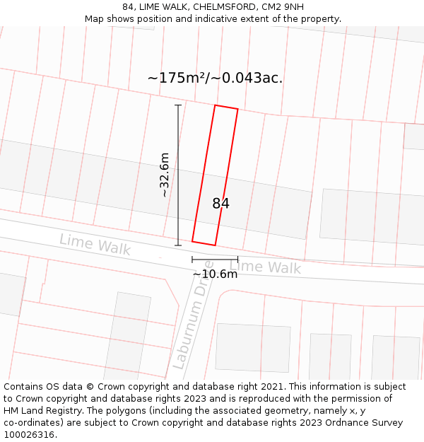 84, LIME WALK, CHELMSFORD, CM2 9NH: Plot and title map