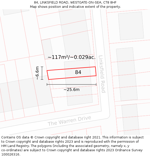84, LINKSFIELD ROAD, WESTGATE-ON-SEA, CT8 8HF: Plot and title map