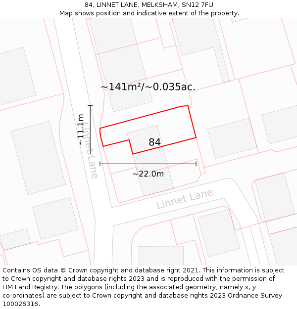 84, LINNET LANE, MELKSHAM, SN12 7FU: Plot and title map