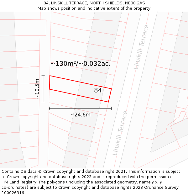 84, LINSKILL TERRACE, NORTH SHIELDS, NE30 2AS: Plot and title map