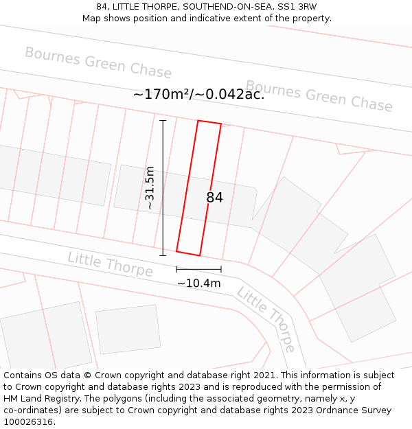 84, LITTLE THORPE, SOUTHEND-ON-SEA, SS1 3RW: Plot and title map