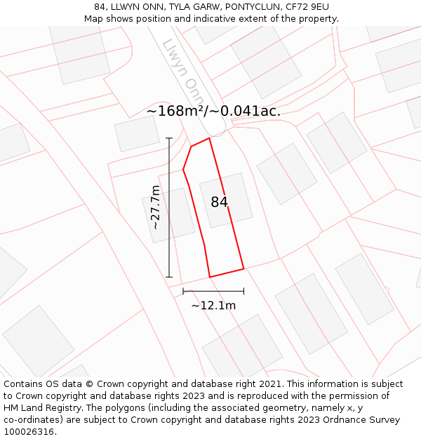 84, LLWYN ONN, TYLA GARW, PONTYCLUN, CF72 9EU: Plot and title map