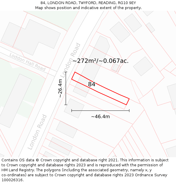 84, LONDON ROAD, TWYFORD, READING, RG10 9EY: Plot and title map