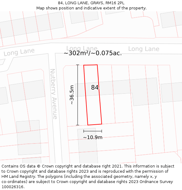 84, LONG LANE, GRAYS, RM16 2PL: Plot and title map