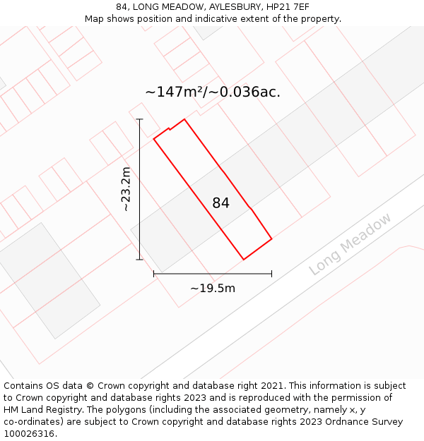 84, LONG MEADOW, AYLESBURY, HP21 7EF: Plot and title map