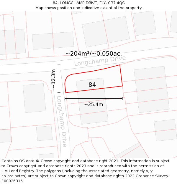 84, LONGCHAMP DRIVE, ELY, CB7 4QS: Plot and title map