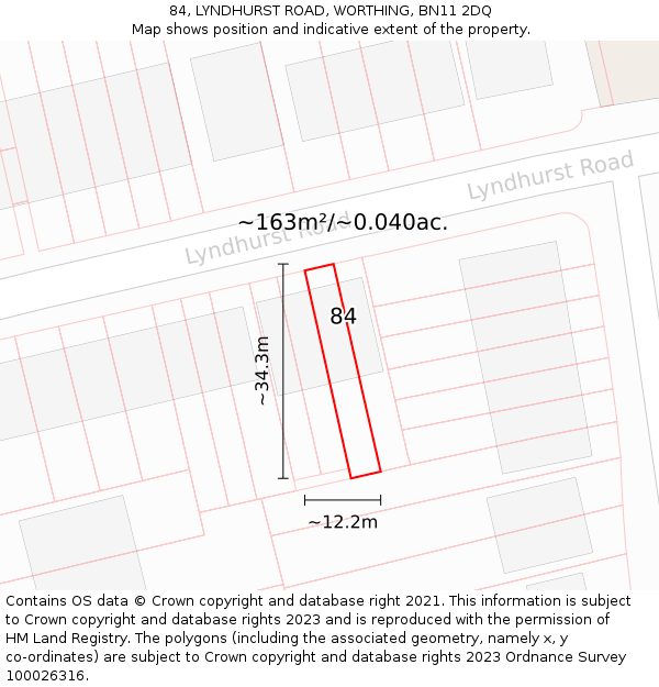84, LYNDHURST ROAD, WORTHING, BN11 2DQ: Plot and title map