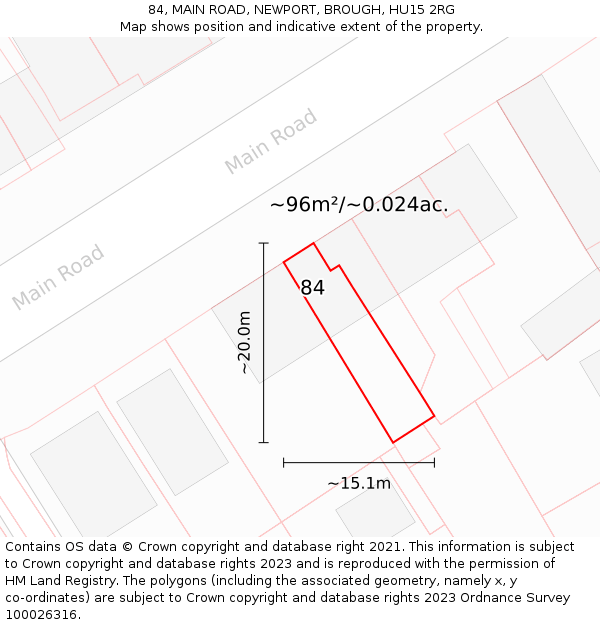 84, MAIN ROAD, NEWPORT, BROUGH, HU15 2RG: Plot and title map