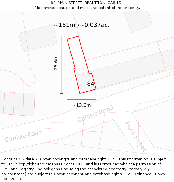 84, MAIN STREET, BRAMPTON, CA8 1SH: Plot and title map